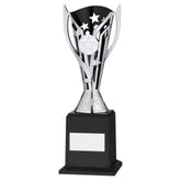 SILVER/BLACK PLASTIC 'FLASH' CUP ON BASE ASSEMBLED TROPHY (1" CEN) - 9.5in